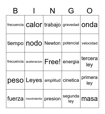 Fisica Bingo Card
