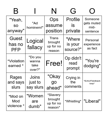 Tiktok Debate Live Bingo Card