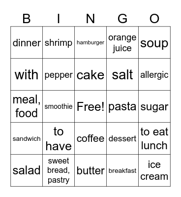 Spanish vocab Bingo Card