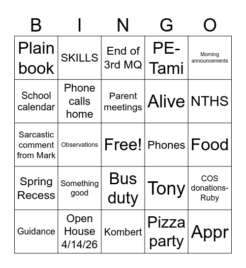 Untitled Bingo Card