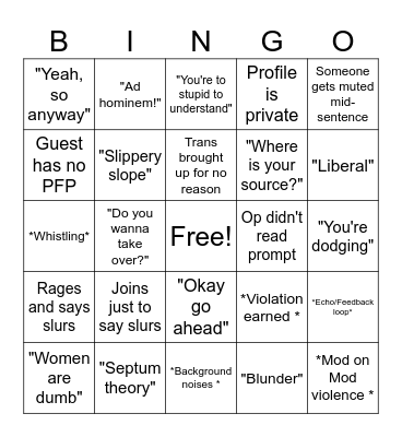 Tiktok Debate Live Bingo Card