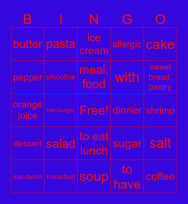 Spanish vocab Bingo Card