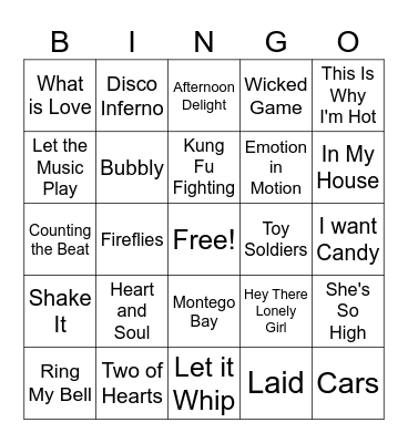 One Hit Wonders Pt 2 Bingo Card