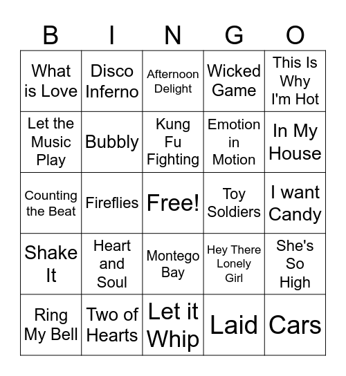 One Hit Wonders Pt 2 Bingo Card