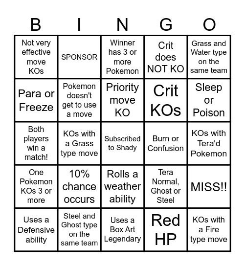 Then we fight bingo Shady Legend Abilities Bingo Card