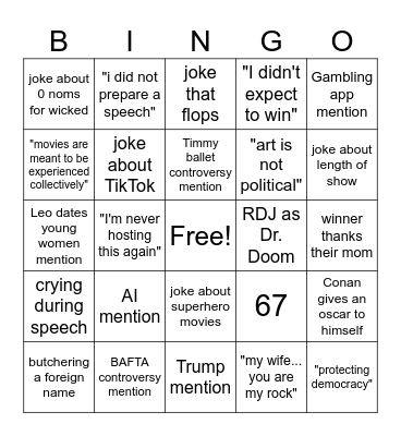 OSCARS NIGHT Bingo Card