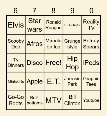 Blast to the Past Bingo Card