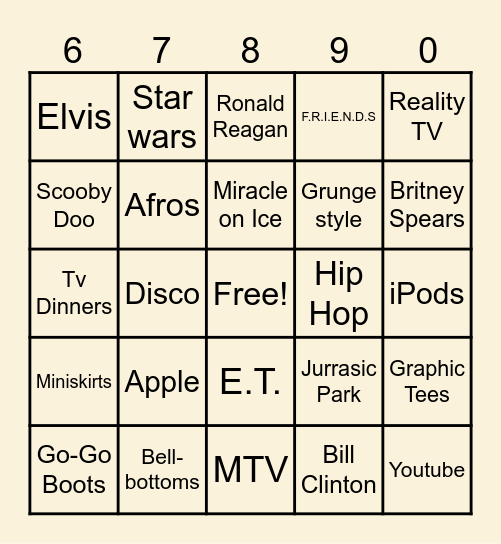 Blast to the Past Bingo Card