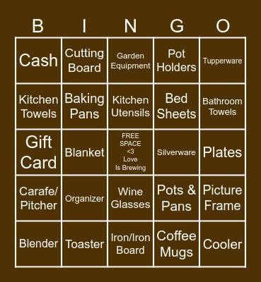 Bridal Shower Bingo Card