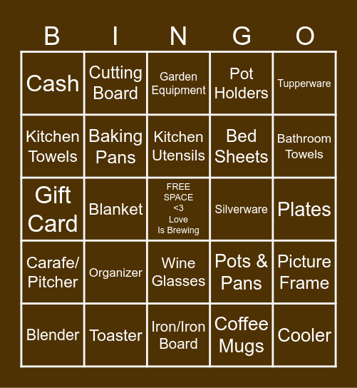 Bridal Shower Bingo Card