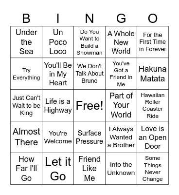 DISNEY BINGO Card