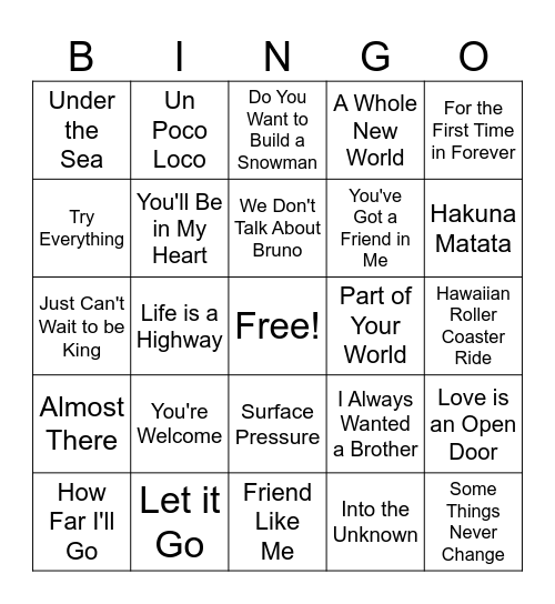 DISNEY BINGO Card