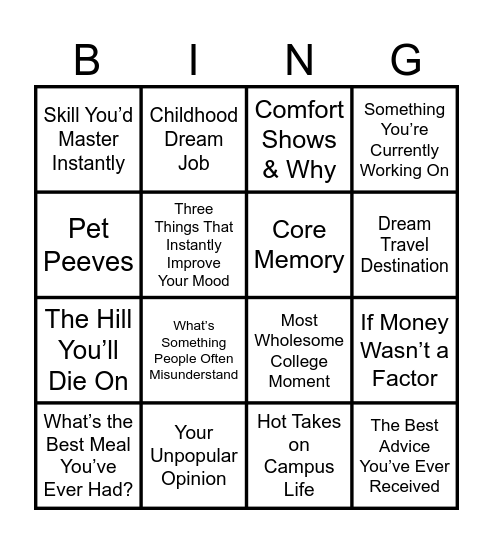 Meet Your Match Bingo Mixer Bingo Card