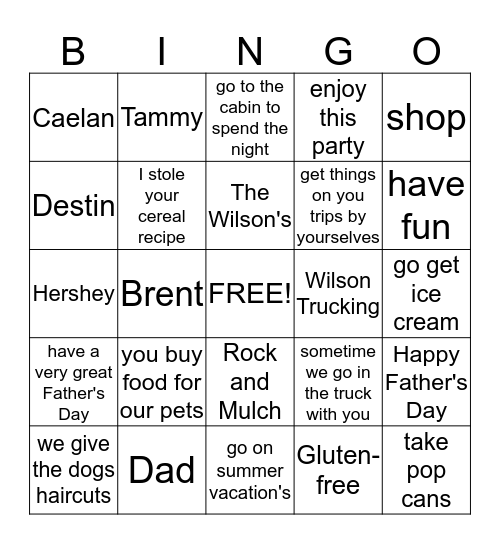fathers day bingo Card