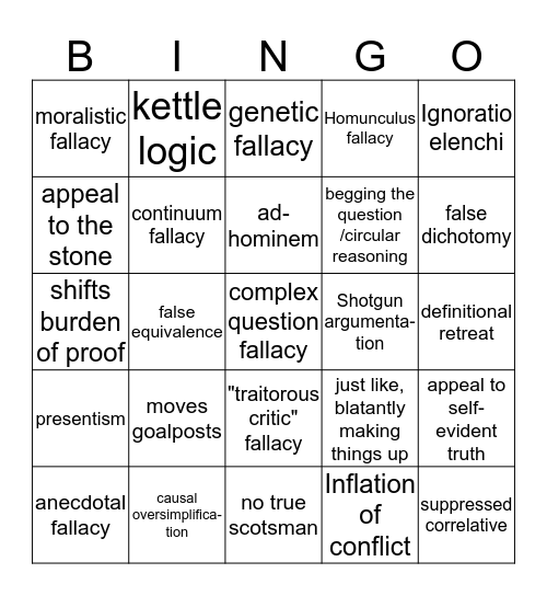 Bad Discourse Bingo Card