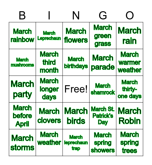 MARCH /R/ words Bingo Card