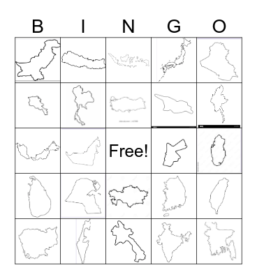 Asian Countries Outlines Bingo Card