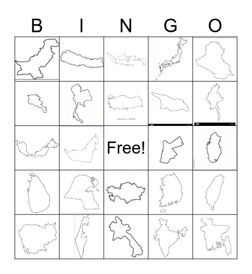 Asian Countries Outlines Bingo Card