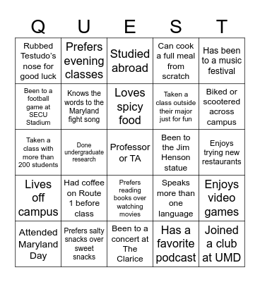 QUEST 290H Autograph Bingo Card