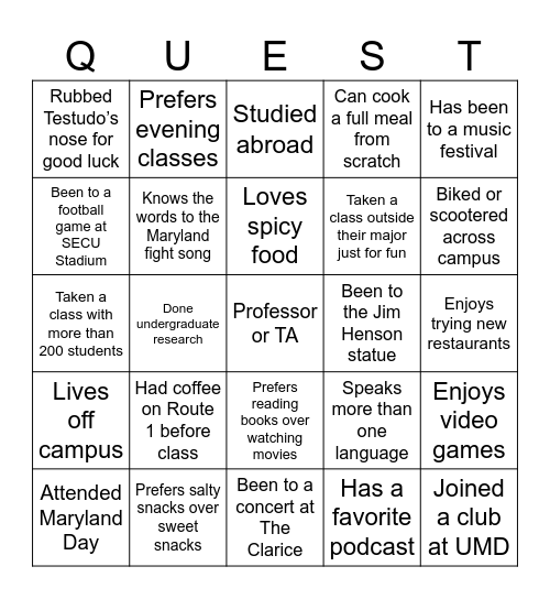 QUEST 290H Autograph Bingo Card