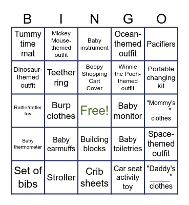 Kait's Baby Shower Bingo Card