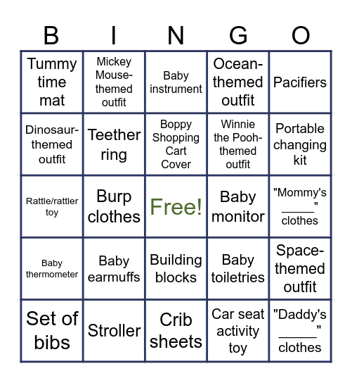 Kait's Baby Shower Bingo Card