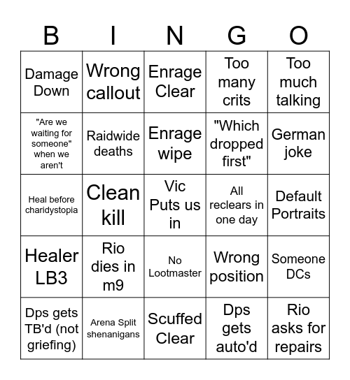 Reclears Bingo Card