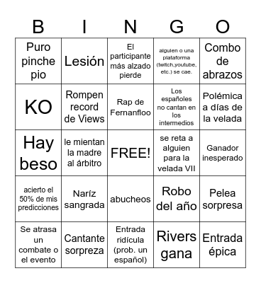Velada del año VI Bingo Card