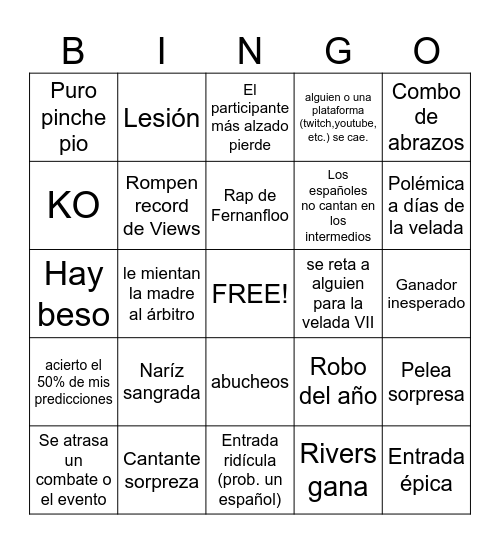Velada del año VI Bingo Card