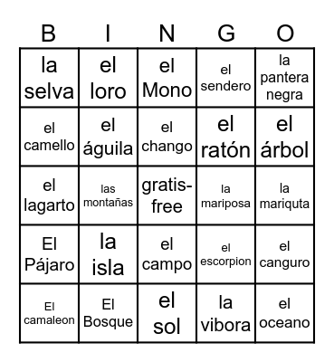 ANIMALES Y  NATURALEZA Bingo Card