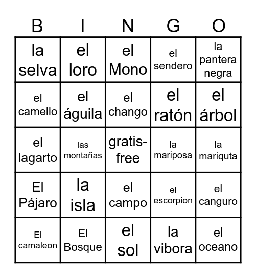 ANIMALES Y  NATURALEZA Bingo Card