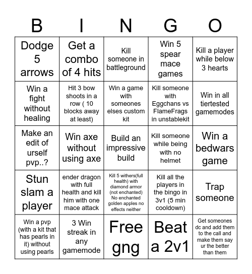 Minecraft Bingo Card