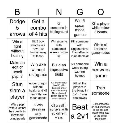 Minecraft Bingo Card