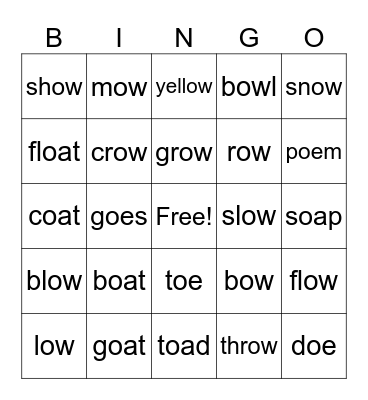 ow oe oa Bingo Card