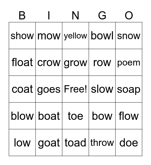 ow oe oa Bingo Card