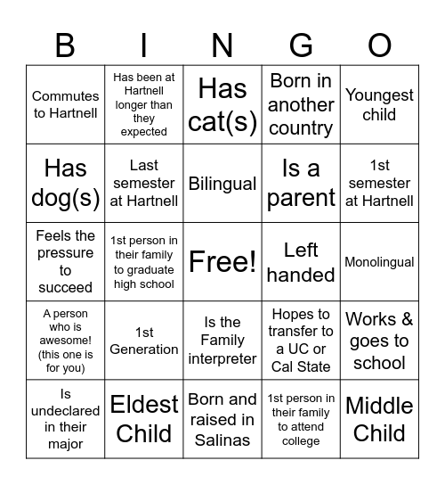 1st Generation Bingo Card