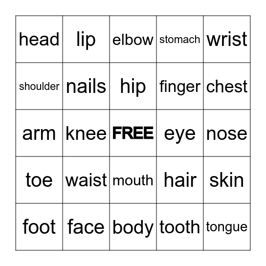 BODY BINGO Card