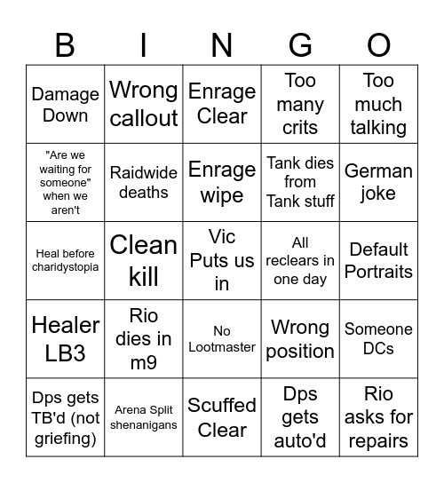 Reclears Bingo Card