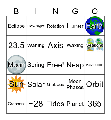 Moon Phases/Tides/Eclipses Bingo Card