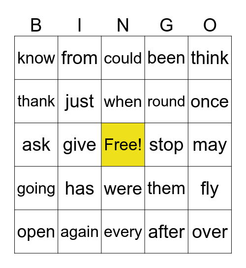 1st Grade Sight Words Bingo Card