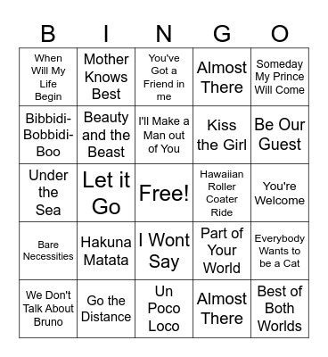 Disney Bangers Bingo Card