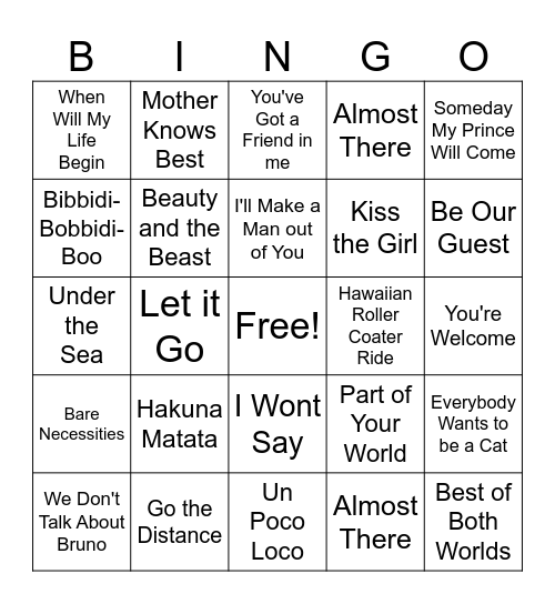 Disney Bangers Bingo Card