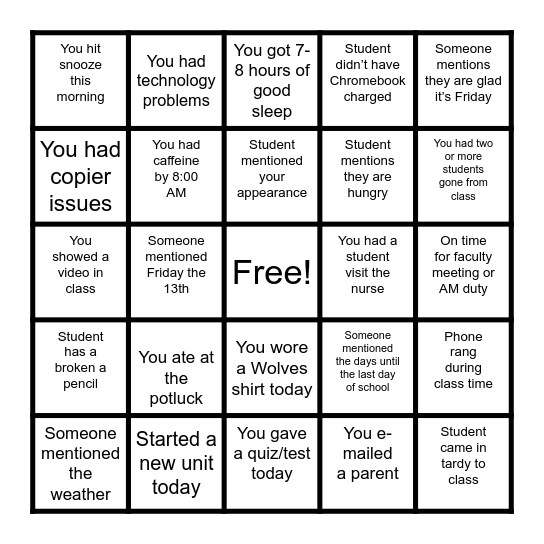 Friday the 13th BINGO Card