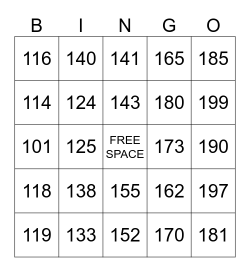 1-200 Bingo Card