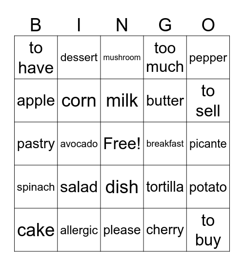 Spanish Bingo Card