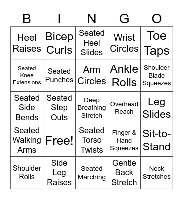 Exercise Bingo Card