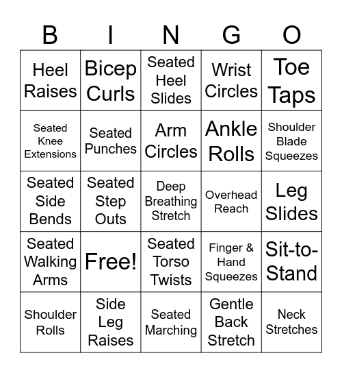 Exercise Bingo Card