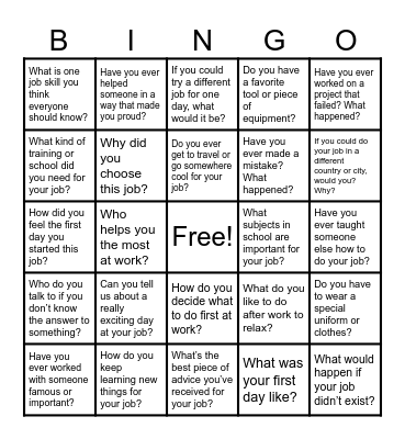 Career Day Bingo Card