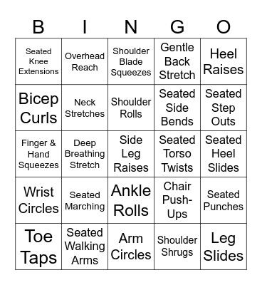 Exercise Bingo Card
