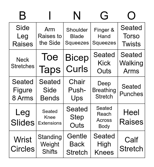 Exercise Bingo Card